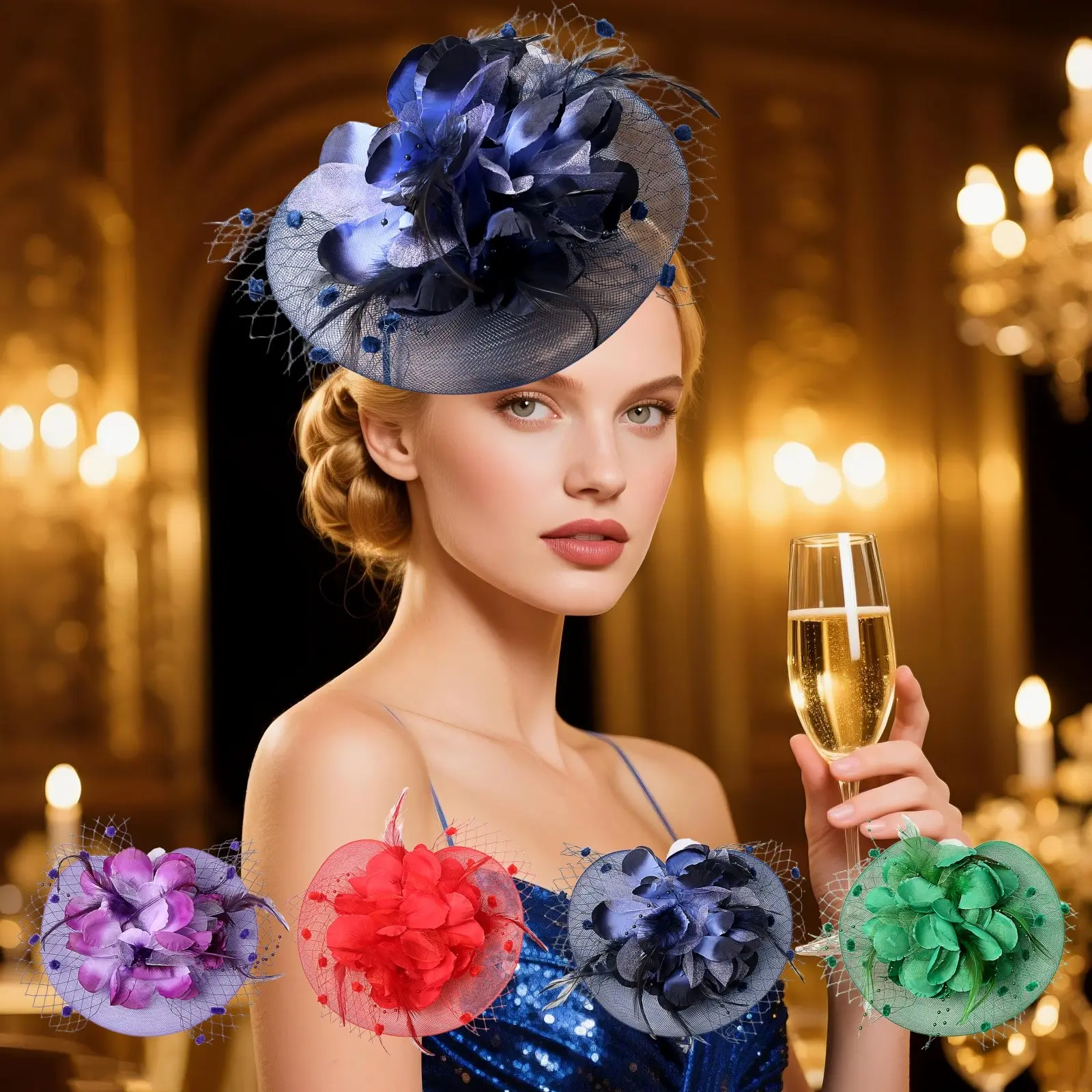 Women's Elegant Fascinator Headpiece with Veil & Feather, 0.041kg Vintage Bridal Hair Accessory for Tea Parties, Bridal Hair Accessories, Artisan Feather Art, Traditional Bridal Headpieces