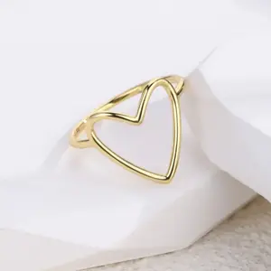 Hollow Heart Ring for Women – Gold Tone Open Band Cute Minimalist Adjustable Jewelry