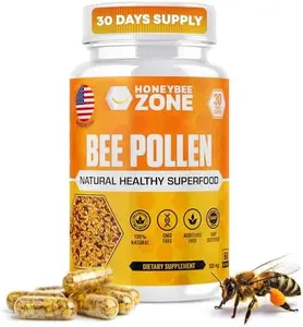 Raw Bee Pollen Granules in 60 Veggie Capsules – High in Essential B-Complex for Metabolism & Energy - Gluten Free & Non-GMO - Protein & Antioxidants – Immune Support & Vitality Healthcare Dietary Edible Supplement Natural Vitamin Fitness Bathroom