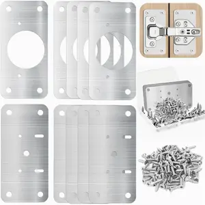 8 count Cabinet Hinge Repair Plate, Stainless Steel Cabinet Hinge Repair Kit, Hinge Repair Plate, Cabinet Repair Kit, Kitchen Cupboard Door Hinge Repair Plate, Hinges Repair Fixing Plates with Screw