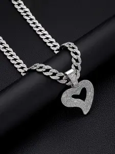 Trendy Hip Hop Heart Pendant Necklace with Full Zircon Inlay, Unisex Cuban Chain, Perfect for Everyday and Special Occasions, Ideal Gift, Heart Shaped Necklace