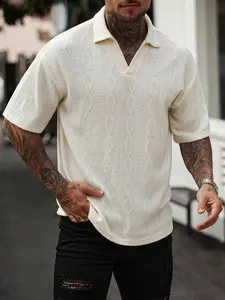 Men's Polo Shirt Daily Casual Old Money Neck Knit Polo, Solid Color Jacquard Knitted Short Sleeve Polo, Perfect for Leisure and Vacation