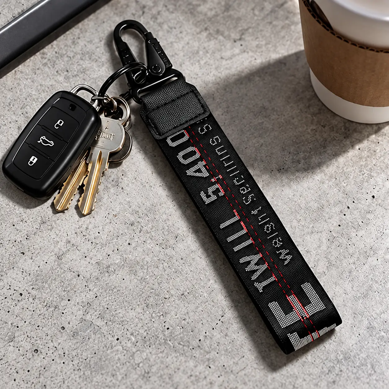 Car Keychain, Fabric Keychain Wrist Lanyard, Key Ring for Cars Keys Wallets Jeans Decoration, Car Accessories (Black)