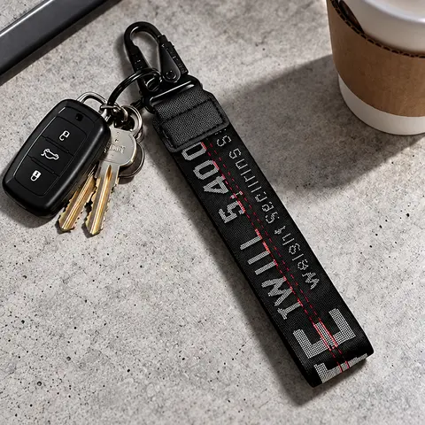 Car Keychain, Fabric Keychain Wrist Lanyard, Key Ring for Cars Keys Wallets Jeans Decoration, Car Accessories (Black)