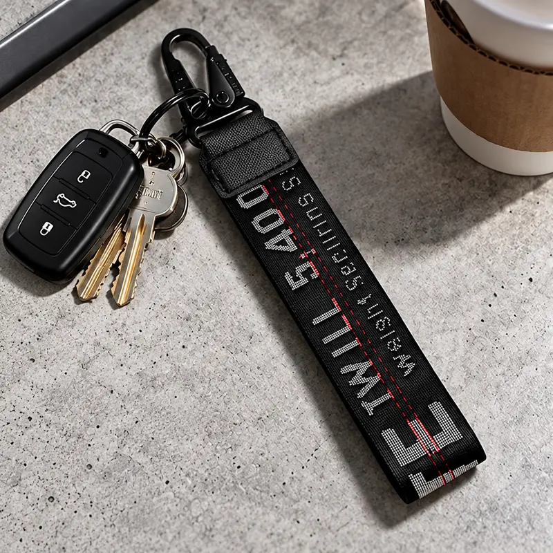 Car Keychain, Fabric Keychain Wrist Lanyard, Key Ring for Cars Keys Wallets Jeans Decoration, Car Accessories (Black)