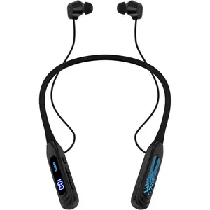 Neck-mounted Bluetooth headphones, with 1000-hour ultra-long battery life, featuring a display screen, magnetic ear tips, wireless stereo ear tips, with a microphone, waterproof earphones, suitable for sports/fitness/office use.