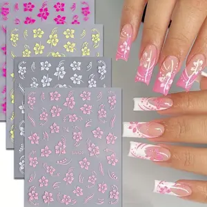 Hibiscus Flower Nail Art Stickers - Self-Adhesive, Sparkle Finish Decals for DIY Manicure & Pedicure