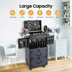 Valentine's Day tiktok shop items Blue Makeup Case Trolley Rolling Beauty Storage Cart with 4 Locking Casters for Salon Cosmetics Nail Tools Professional Organizer Mobile Cabinet