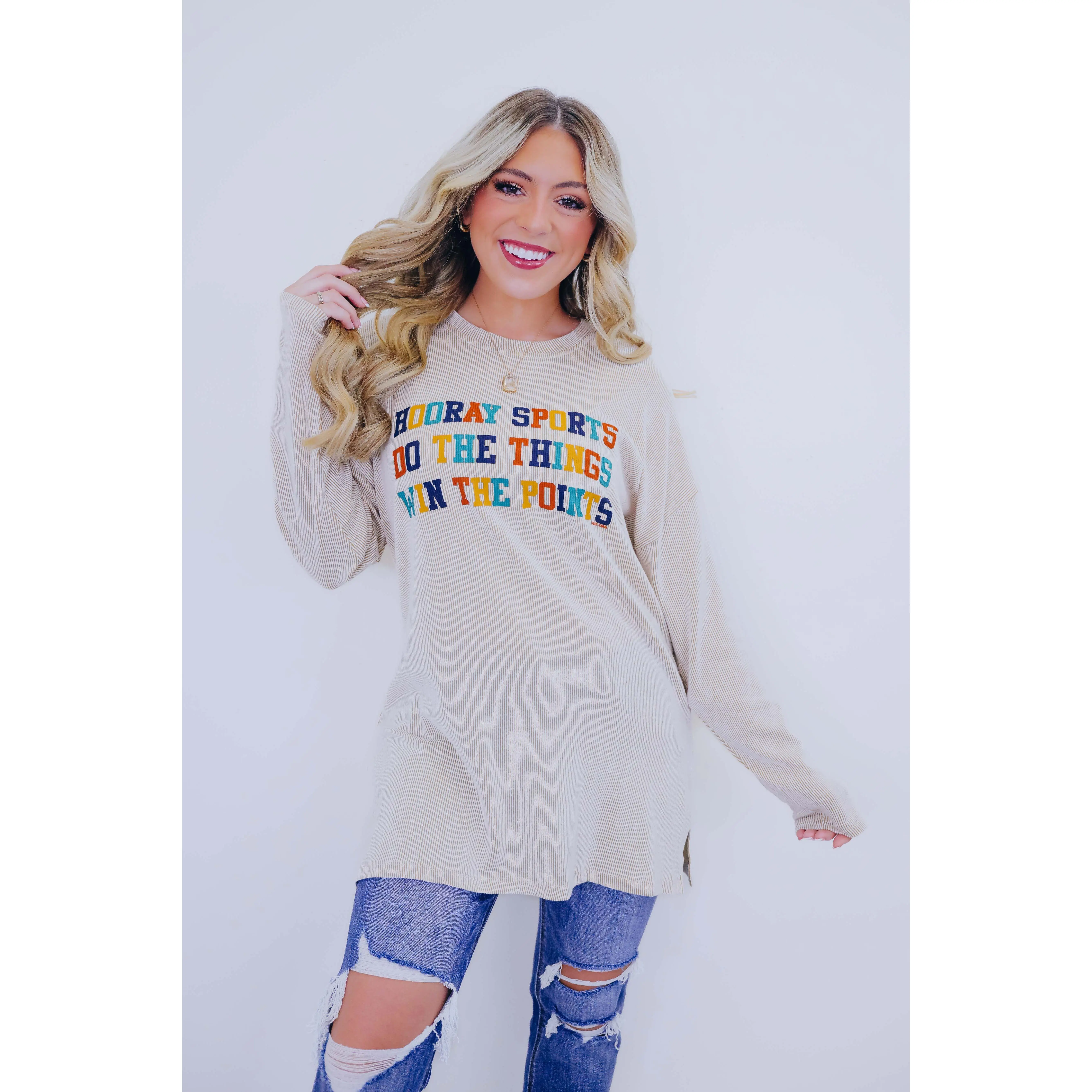 Hooray Sports Ribbed Graphic Tunic - Beige