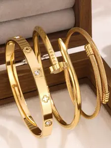 1/3pcs New Fashion High Quality Stainless Steel Flower Zirconia Women's Bangle Bracelet Jewelry Set, Suitable For Daily Wear