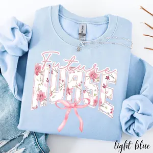 Coquette Future Nurse Sweatshirt T-Shirt Hoodie, Future Nurse Crewneck, Pink Bow Nursing Student, Graduation Gift for Future Nurse, Floral Wildflowers Cotton