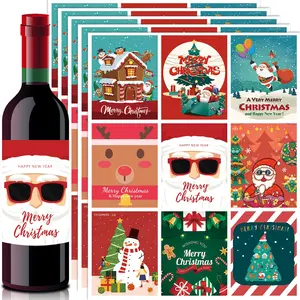 45 Pieces Christmas Wine Bottle Label Stickers, 3.5 * 4.5" Waterproof Labels for Bottles, Funny Stickers for Party Decorations and Favors