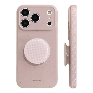 Speckled Gingham Phone Case with Matching PopSocket, Shockproof Pastel Aesthetic Protective Cover for iPhone 17/16/15/14/13/12/11 Pro Max