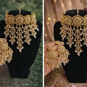 Mint pink waterfalll gold plated set