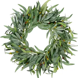 Artificial Olive Wreath for Front Door 22 inch Greenery Wreath with Olive Leaves Olive Bean Green Leaves Wreath Spring Summer Wreath for  Seasons Wall Window  Indoor Outdoor Decor