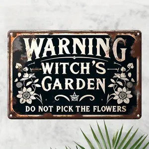 Witch'S Garden Metal Tin Sign, Vintage Wall Decor, Iron Warning Garden Plaque, No Electricity or Battery Needed, with Easy Mounting, for Home, Yard, Porch, Cafe, Bar, Shop, Restaurant, Farmhouse Decor, for Halloween