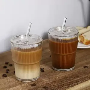Viral Aesthetic 1/2 Pack Reusable Clear Glass Tumbler Set with Lid & Straw, Food Grade BPA Free Lead Free Dishwasher Safe Portable Cup, for Iced Coffee Smoothie Home Kitchen Office Travel, Summer Essential Drinkware Birthday Holiday Gift for Friends Famil