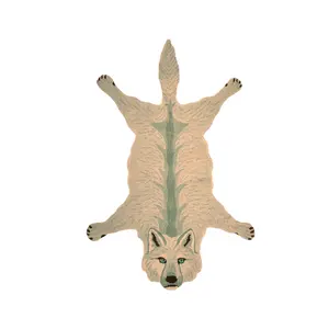 Orange Fox Shaped Accent Hand Tufted Wool Rug