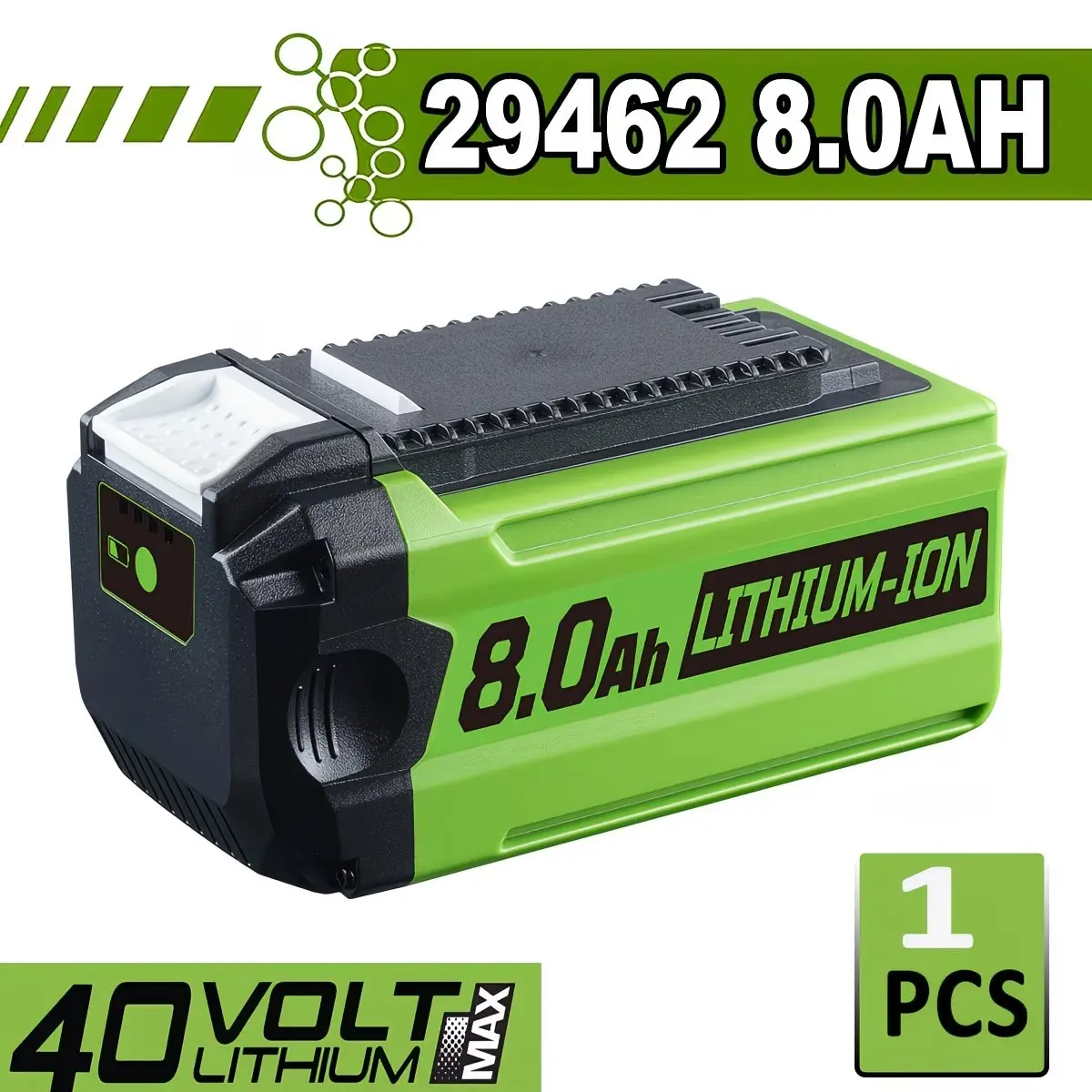 40V 8.0Ah Lithium Rechargeable Cordless Battery Replacement for Greenworks 40V Power Tools - High-Performance Battery with LED Indicator, Compatible with Models 29462,29252,20202,22262,25312,25322,20642,22272,27062,21242, Lithium Rechargeable Battery
