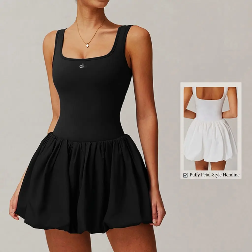 Bubble Skirt Bodysuit (with logo) - Bubble Skirt Bodysuit Women Cute Dress Outfit Party Casual Daily Wear