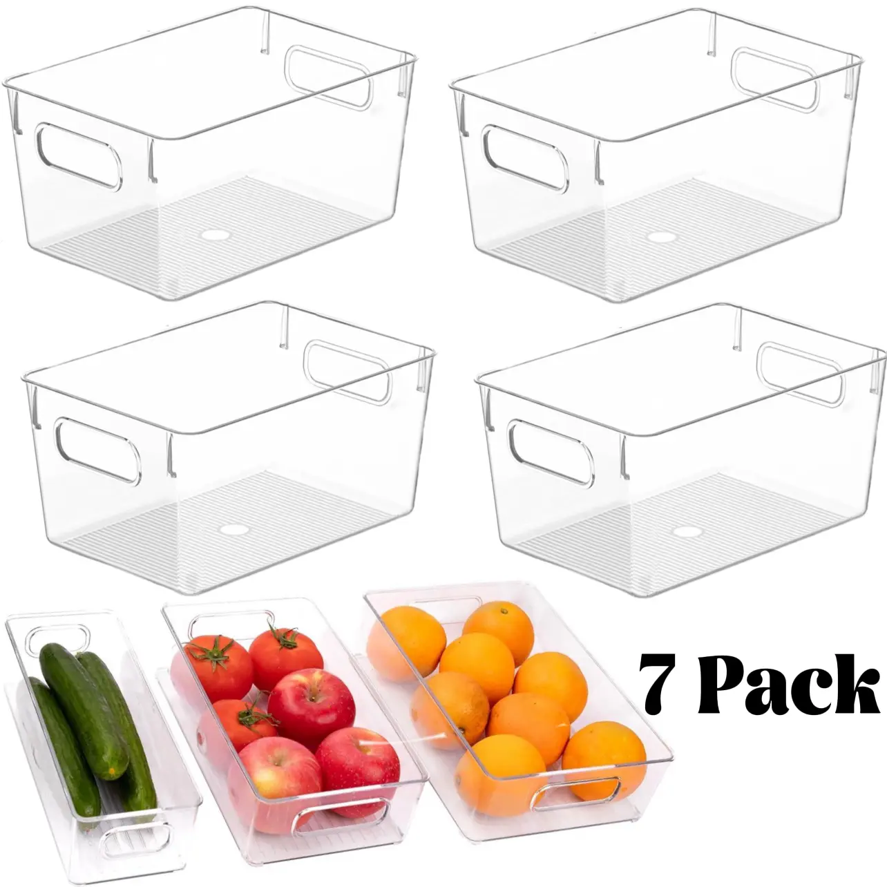 7-Pack BPA-Free Durable Rectangle Heavy-Duty Stackable Plastic Storage Bins Set - 4 Sizes, Space-Saving Home Organizer for Kitchen Pantry, Toys & Household Items