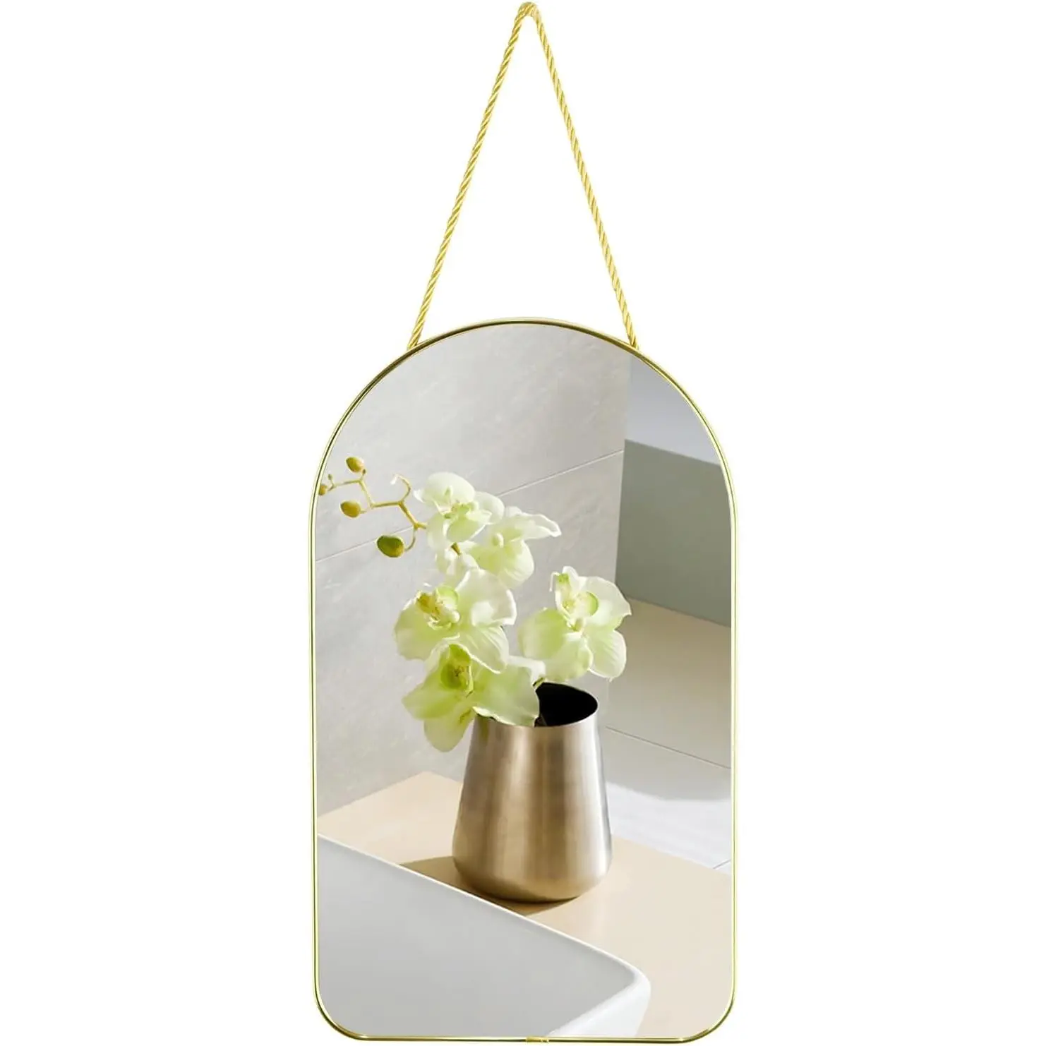 Small Arched Wall Mirror with Plastic Frame Arched Bathroom Mirror (Gold, 15.75" L x 9.25" W)