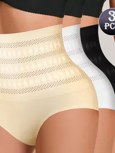 High Waist Abdominal Control Panties for Women, Shapewear, Breathable Mesh Design, Strong Lift & Shape, 3 Pack, Comfortable Everyday Underwear