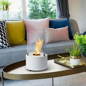 Portable Stainless Steel Alcohol Heater, Indoor Outdoor Use, Round Glass Strip Ambient Light, Perfect Gift for Valentine's Day, Tabletop Fire Pit