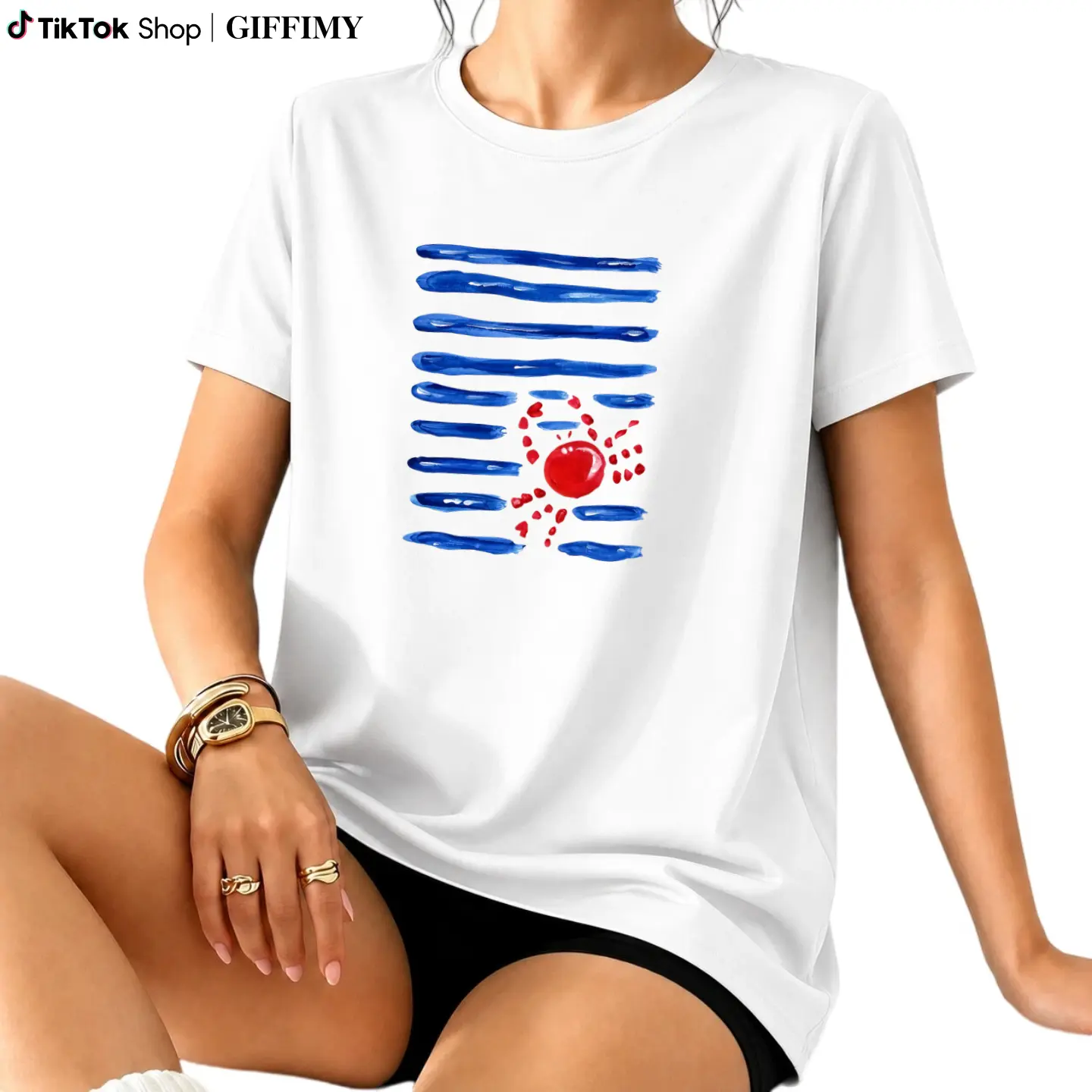 Women's Crab & Sea Tropical Print T-Shirt - Round Neck Summer Beach Top with Crab Walking to Sea Design, Machine Washable Casual Blouse for Spring Summer Outfits