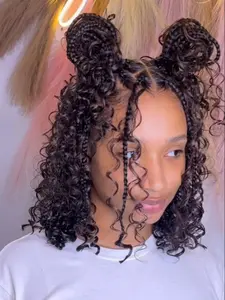 14 Inch Short Boho Braids Wig, Bohemian Braided Wig, Synthetic Braided Wig, Full Lace Braided Wig for Black Women, Gorgeous Fluffy Wigs for Daily & Cosplay & Costume Party Decor