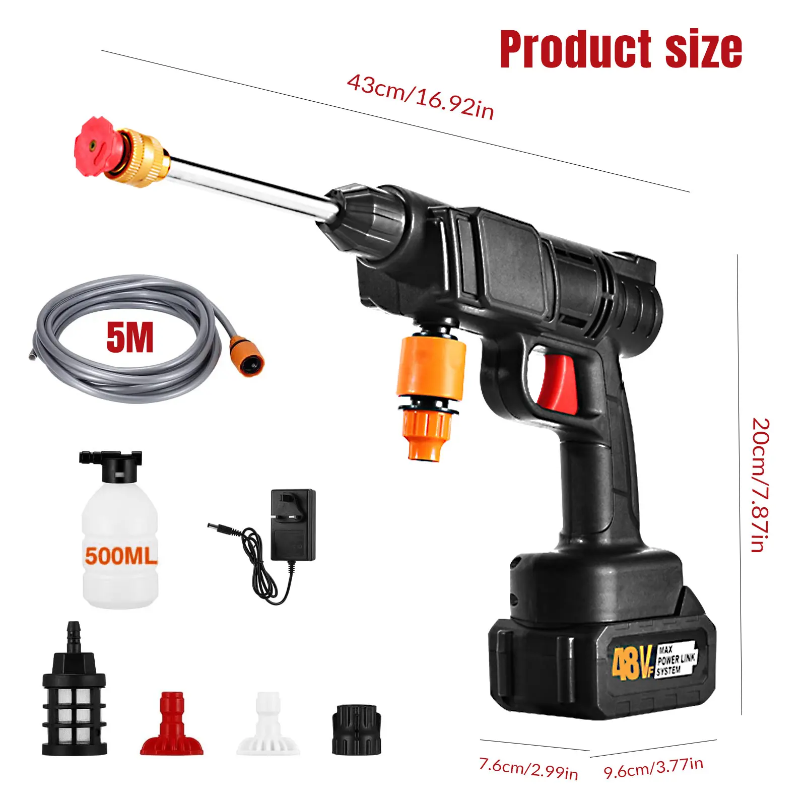 【DealsForYouDays】Cordless Portable Pressure Washer for Car, Patio Outdoor Cleaning - 300W, 435 PSI, 21V Rechargeable Battery, 30 Min Runtime, 5M Filter Hose, Nozzle Set, Carrying Case