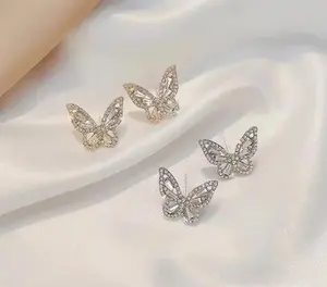 Butterfly Silver Gold Elegant Stud 18K Gold Plated Diamond CZ Earrings Mothers Mom Day Girlfriend Gifts Accessories Trending