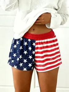 Y2K Women's Summer American Flag Full Print Casual Shorts with Elastic Waist, Soft and Breathable Fabric, Suitable for Daily Home and Exercise Wear, Graphic Fitness Shorts, Independence Day Wear, 250th Anniversary Shorts in the United States