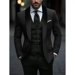 2-piece Set Men's Plus Size Solid Color Lapel Button Front Suit Pants Set