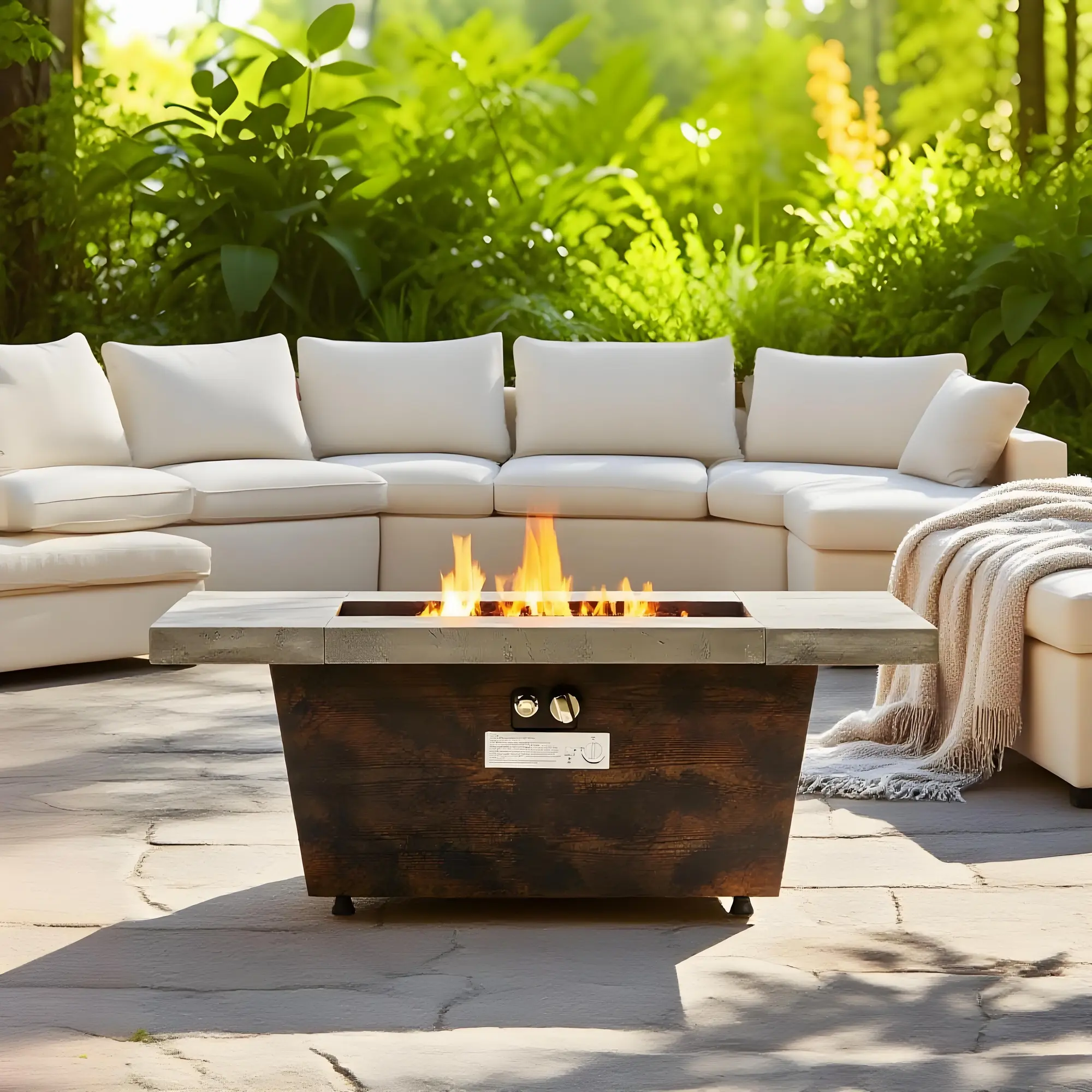 Eyisean 42" Outdoor Gas Fire Pit Table, 50,000 BTU Propane Fire Table for Patio Set, Rectangular Firepit Table, Outdoor Fireplaces, for Patio, Backyard, Garden Heating