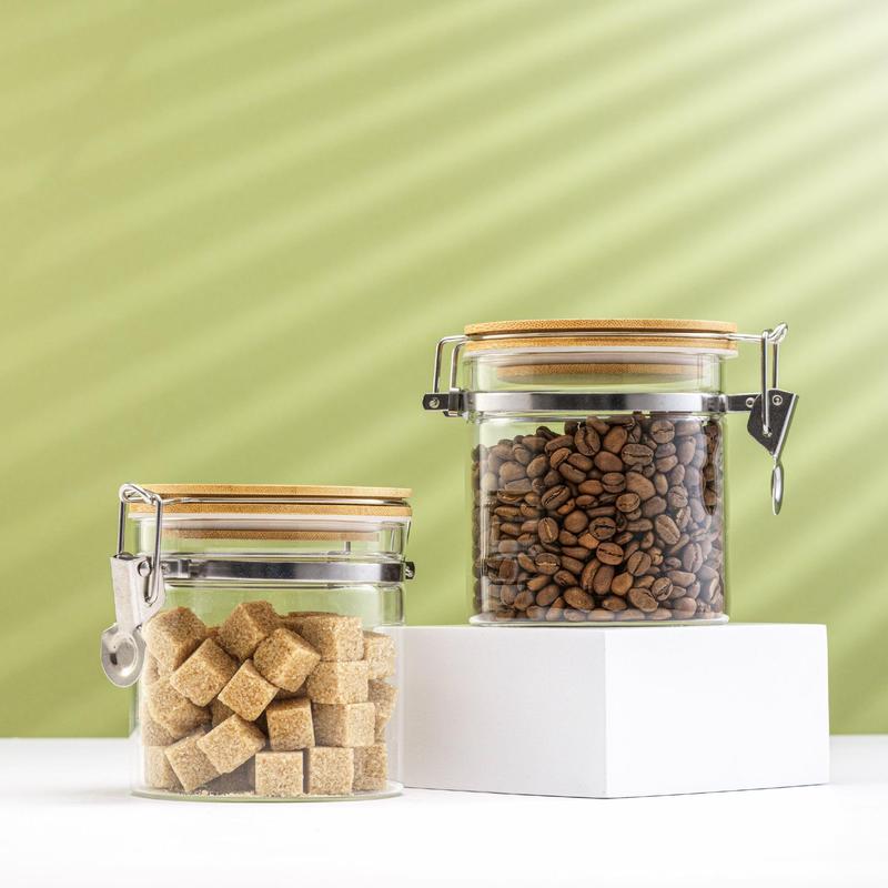 Storage Jars with Airtight Bamboo Clamp Lids, Set of 2