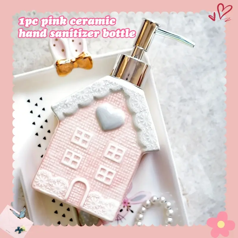 Pink ceramic hand sanitizer bottle -330ml-11.16oz, suitable for InS-style decoration of bathroom toiletries. Ceramic lotion bottle, suitable for shampoo, body wash, hand dispenser, home bathroom and kitchen sink, washbasin