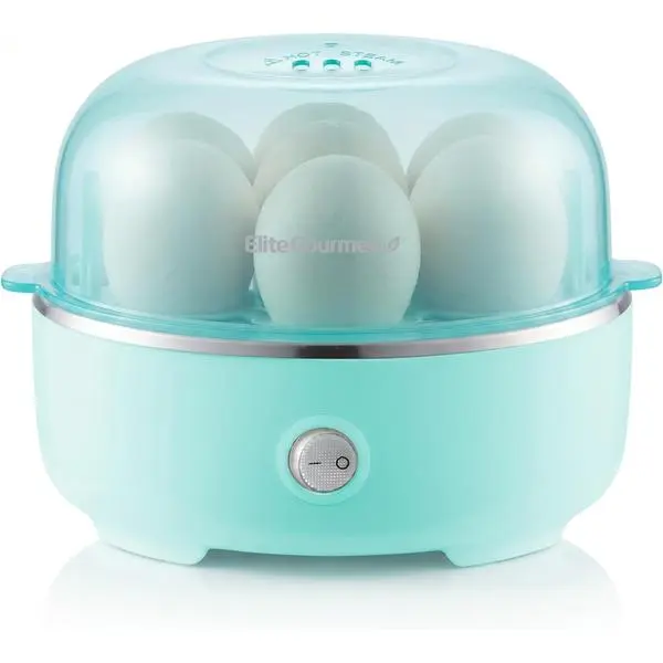 Elite Gourmet EGC115M Easy Egg Cooker, 7-Egg, BPA-Free, Retro Mint | Cooks soft, medium, or hard-boiled eggs with auto shut-off - electric operation - includes measuring cup