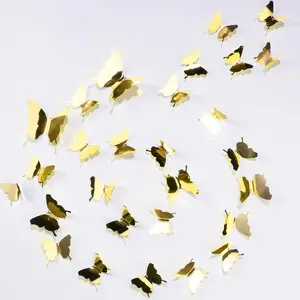 48 Pieces Butterfly Wall Decor DIY Mirror 3D Butterfly Stickers Removable Decals for Home Bedroom School Bathroom Living Room Decor(Gold)