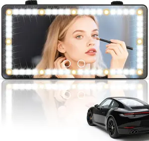 Amiss Car Visor LED Makeup Mirror Magnetic Rechargeable Vanity Mirror with 2 Color Light Modes Dimmable Touch Screen Universal Fit for Car Sun Visor Portable Travel Cosmetic Mirror for Women