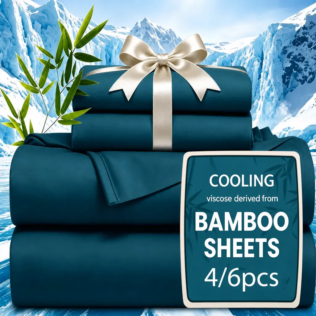Jollyvogue Extra Deep Pocket Bamboo Sheets - 6 Pcs Breathable & Cooling Bed Sheet Set,Cooling Bamboo Bed Sheets for Hot Sleepers, Room Decor, Twin/Full/Queen/King Size Pillowcase Sets