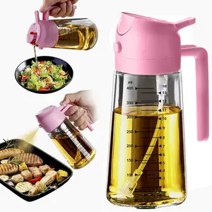 Trendplain 16Oz/470Ml Glass Olive Oil Sprayer for Cooking - 2 in 1 Olive Oil Dispenser for Kitchen Gadgets, Air Fryer, Salad, and BBQ - Bubblegum TrendPlain