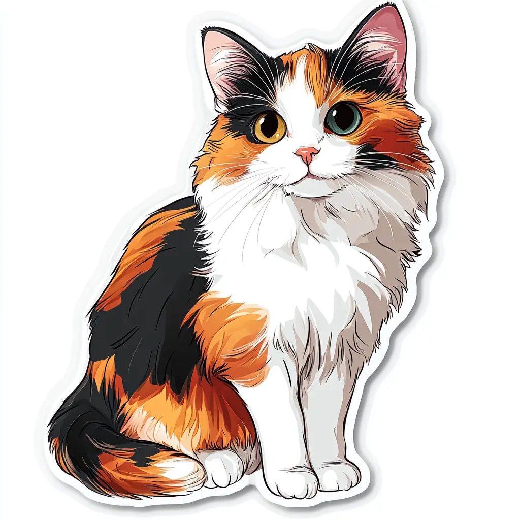 Watercolor Calico Cat  2" Vinyl Sticker
