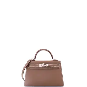 Pre-owned HERMÈS Leather Top Handle Bags Hermes Kelly Mini II Bag Grey Epsom with Palladium Hardware 20 by Rebag