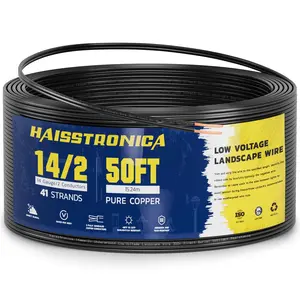 haisstronica 14/2 50-250FT Low Voltage Landscape Lighting Copper Wire, Outdoor Direct burial, Heat & Freeze Resistant, 14 Gauge 2 Conductor PVC Flexible Cable for LED Garden Underwater Spot Light