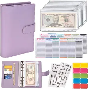 Budget Binder Cash Envelopes for Budgeting Money Organizer for Cash Money Envelopes for Cash Leather with Zipper envelopes (Purple)