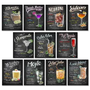 Cocktail & Wine List Poster, Vintage Restaurant Drink List Poster, Wall Art Poster with Illustrations for Home Living Room Bedroom Decor, Decoration, Ornaments