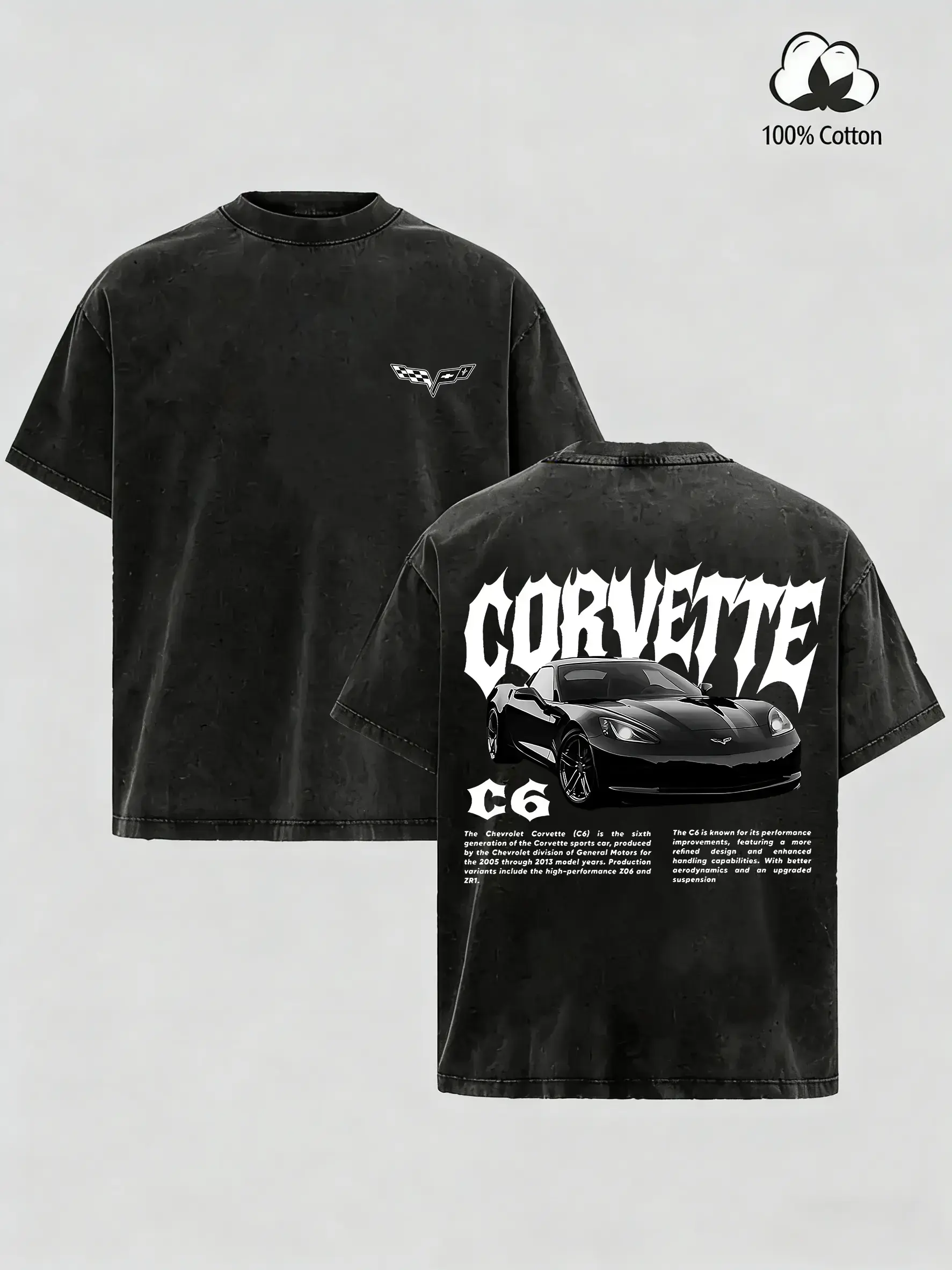 Vintage Washed Corvette C6 Graphic T-Shirt, Washed Racing Car Tee, Classic Sports Car Merch for Men & Boys, Trendy Retro Unisex Top good funny trendy t-shirts，graphic streetwear t-shirt symbol t-shirt invincible shirt humor shirt