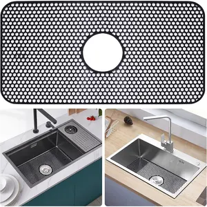 Sink Protector Mat 24.8"x 13"  Farmhouse Kitchen Single Sink Mat Draining Heat Proof Mat with Center Drain