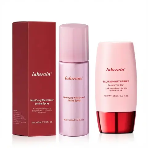 Lakerain Longwear Setting Spray & Blur Magnet Primer Bundle, 60ml Waterproof Mattifying Spray with 35ml Matte Moisturizing Base for Smooth, Long-Lasting Makeup